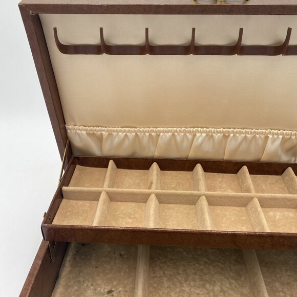 Vintage Mele Jewelry Box Multi Level Tiered Velvet Brown Tan MCM - Picture 2 of 13